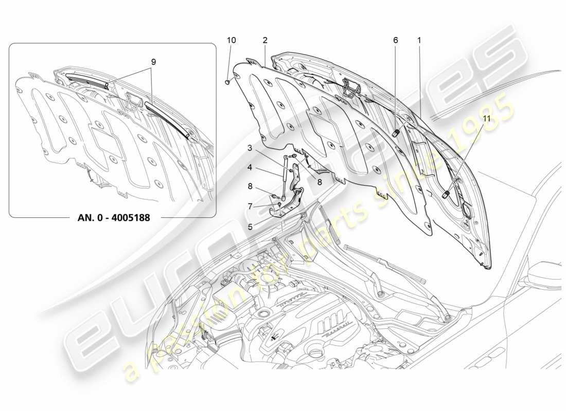 maserati qtp 3.0 tds v6 275hp (2015) front lid part diagram