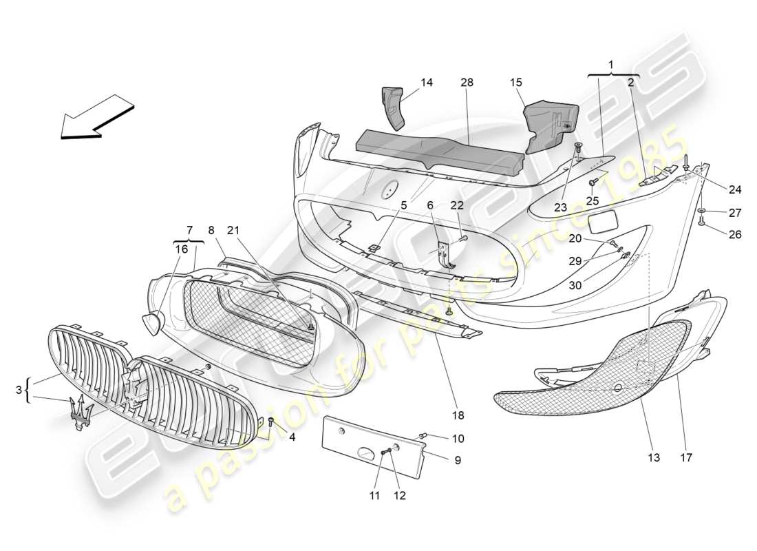 maserati granturismo s (2014) front bumper parts diagram