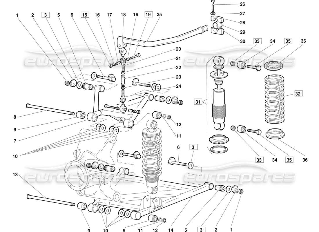 lamborghini diablo (1991) rear suspension (valid for june 1992 version) parts diagram