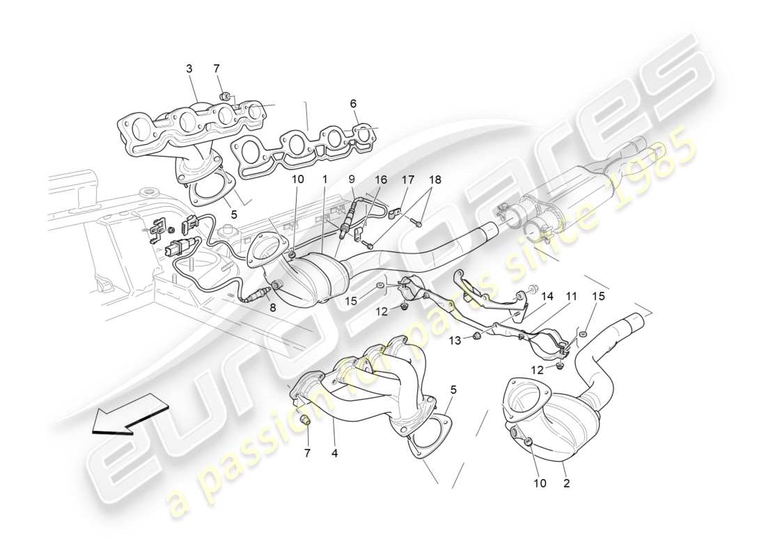 maserati granturismo (2009) pre-catalytic converters and catalytic converters parts diagram