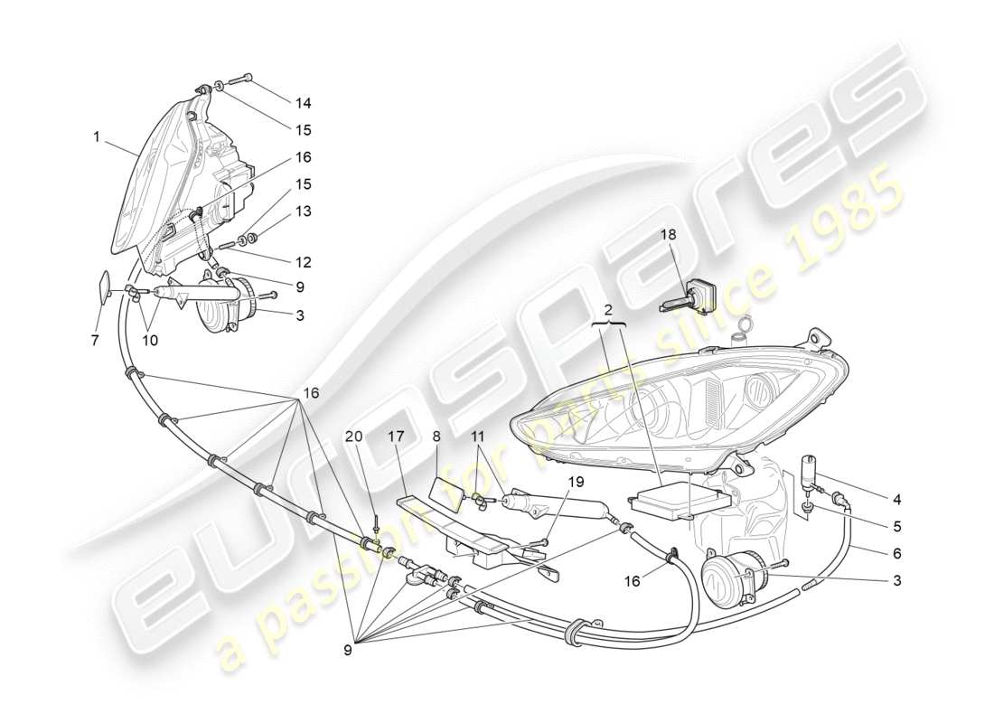 maserati granturismo (2009) headlight clusters part diagram