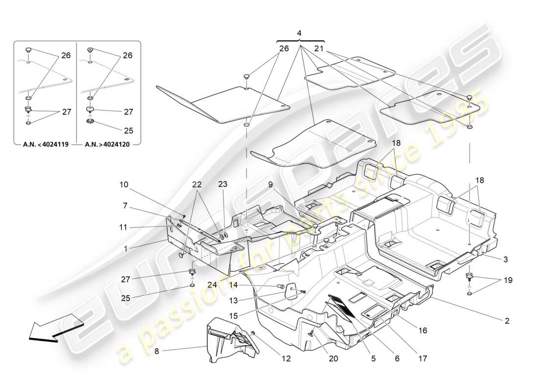 maserati qtp 3.0 tds v6 275hp (2015) passenger compartment mats part diagram