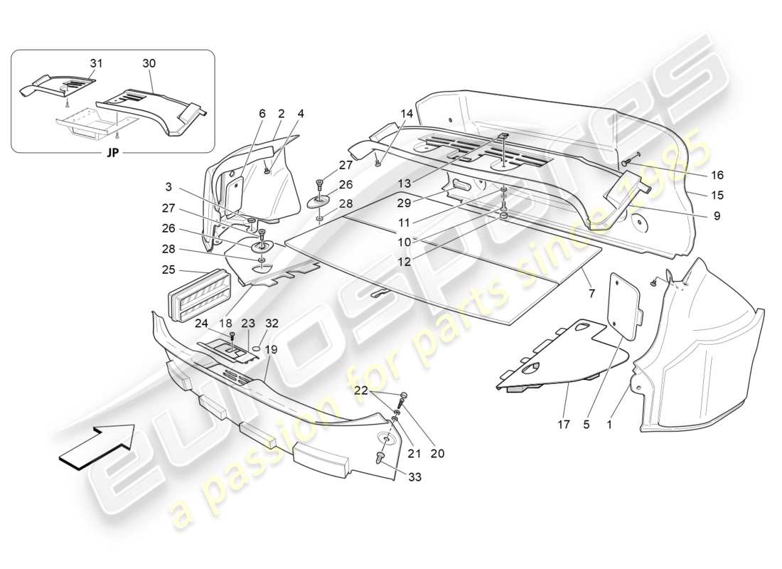maserati granturismo s (2015) luggage compartment mats parts diagram