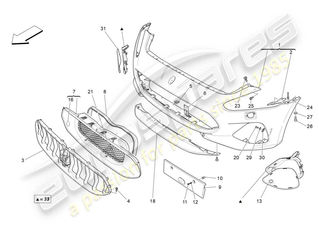 maserati granturismo s (2019) front bumper parts diagram