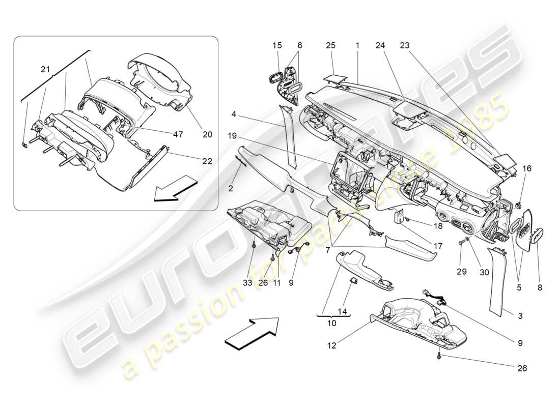 maserati qtp 3.0 bt v6 410hp (2014) dashboard unit part diagram