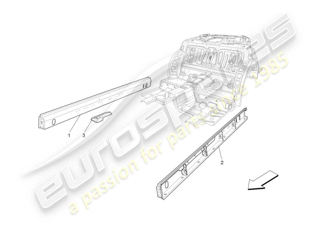 maserati granturismo (2008) central structural frames and sheet panels parts diagram