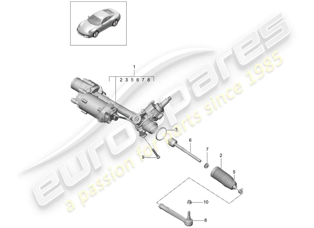 porsche 991 (2012) steering gear part diagram
