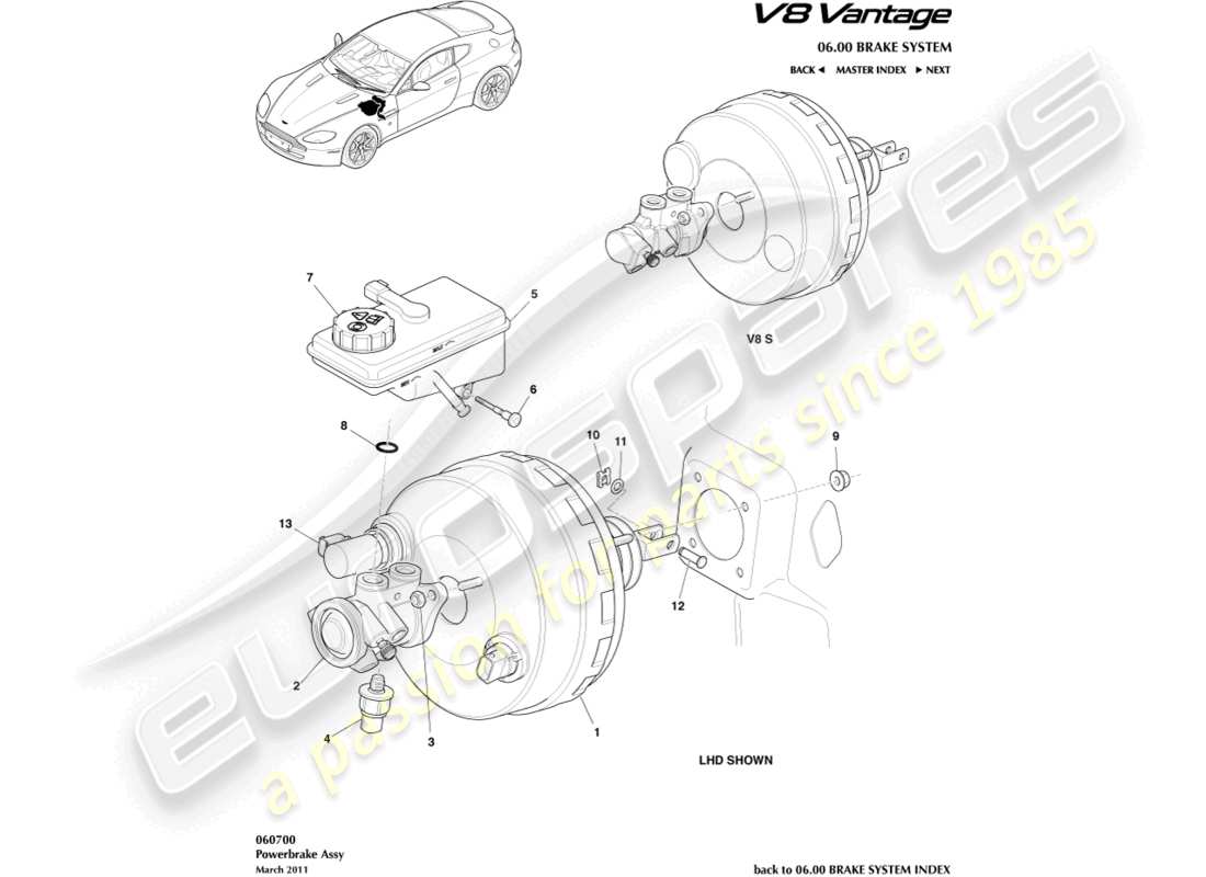 aston martin v8 vantage (2008) power brake assembly part diagram