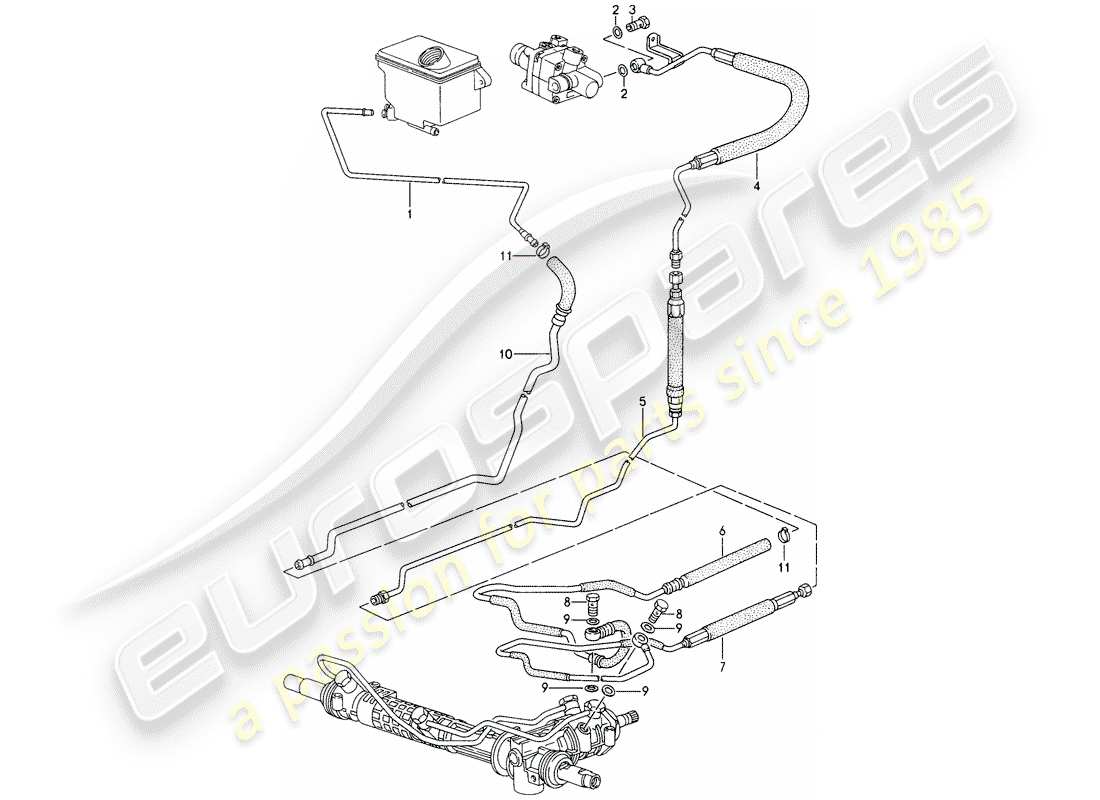 porsche 993 (1997) power steering - lines part diagram