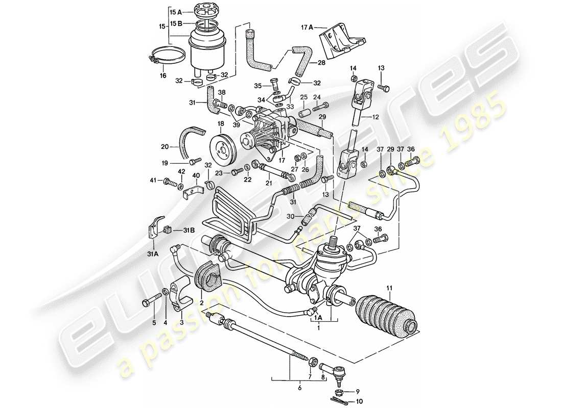 porsche 924s (1987) power steering - steering gear - power steering pump - lines part diagram