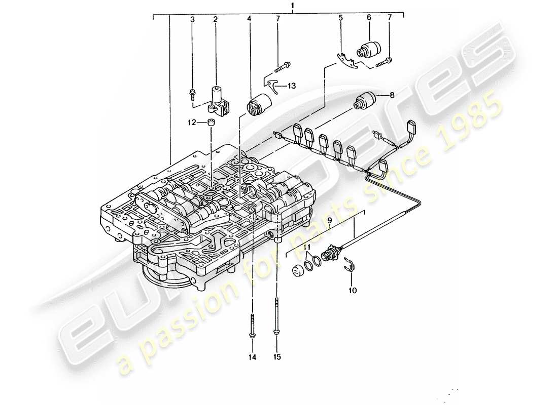 porsche 996 (2005) tiptronic - valve body - solenoid valve - pressure regulator - d >> - mj 2001 part diagram