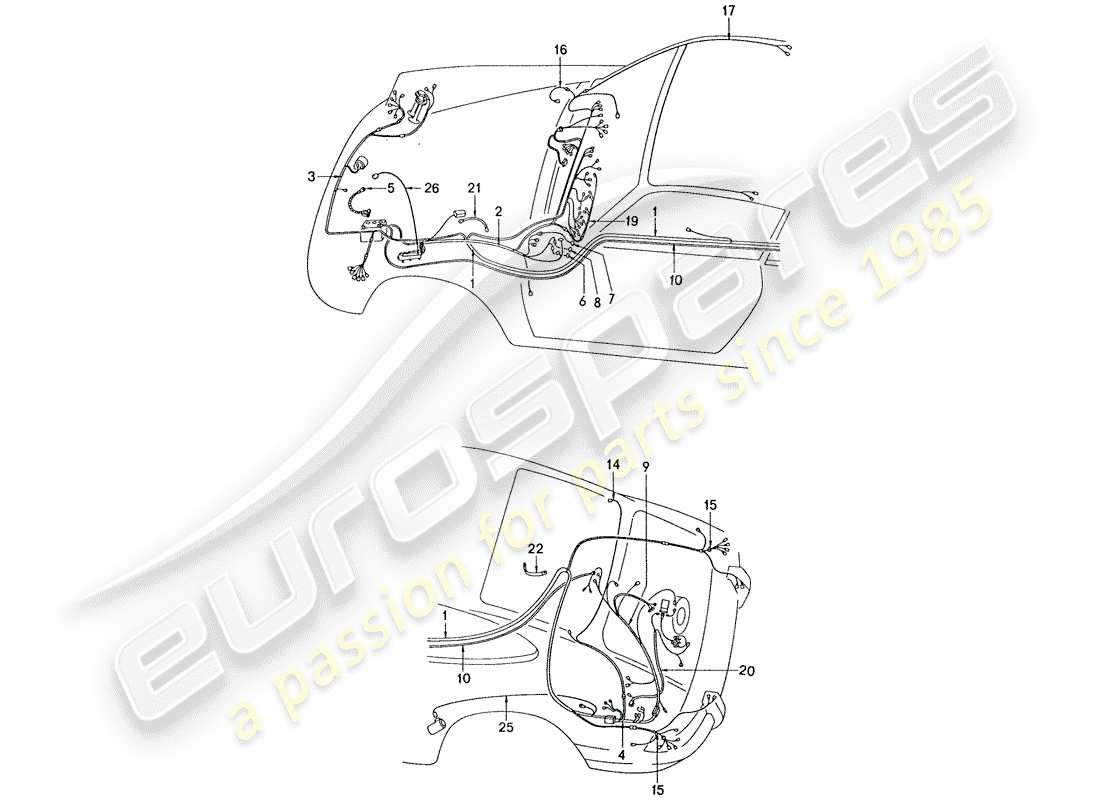 porsche 1975 (911) wiring harnesses parts diagram