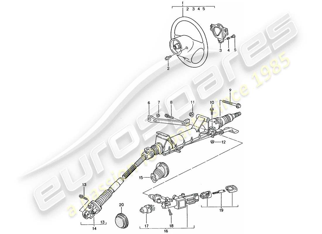 porsche 996 gt3 (2001) steering protective pipe - intermediate steering shaft - steering wheels part diagram