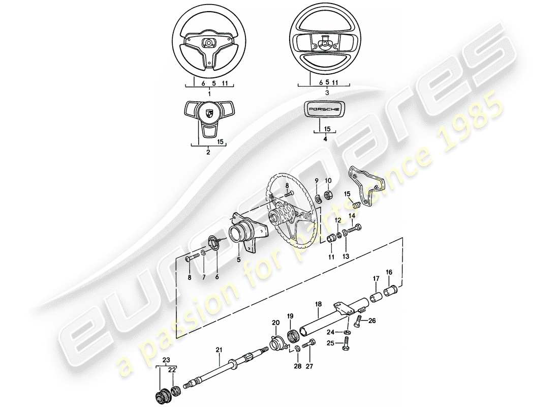 porsche 944 (1983) steering wheel - steering column parts diagram