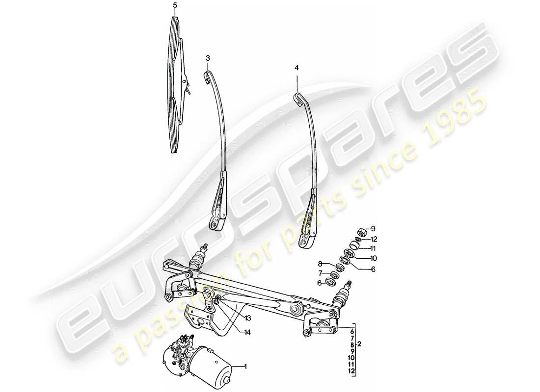 porsche 911 (1983) windscreen wiper system parts diagram