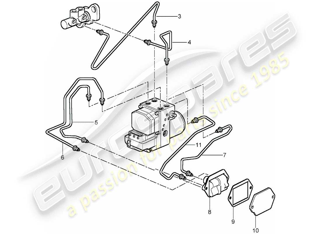 porsche 996 gt3 (2005) brake lines - front end part diagram