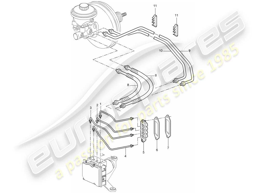 porsche cayman 987 (2006) brake lines parts diagram