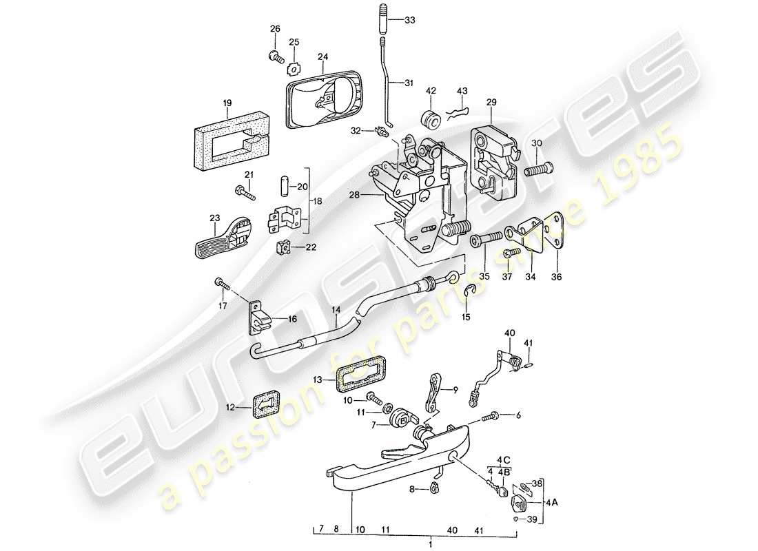 porsche 944 (1989) door handle, outer - door latch part diagram