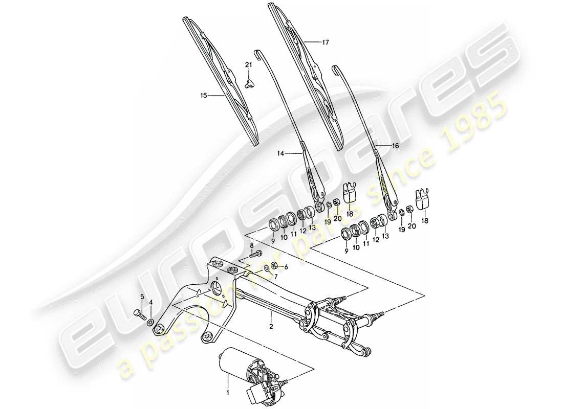 porsche 993 (1994) windscreen wiper system part diagram