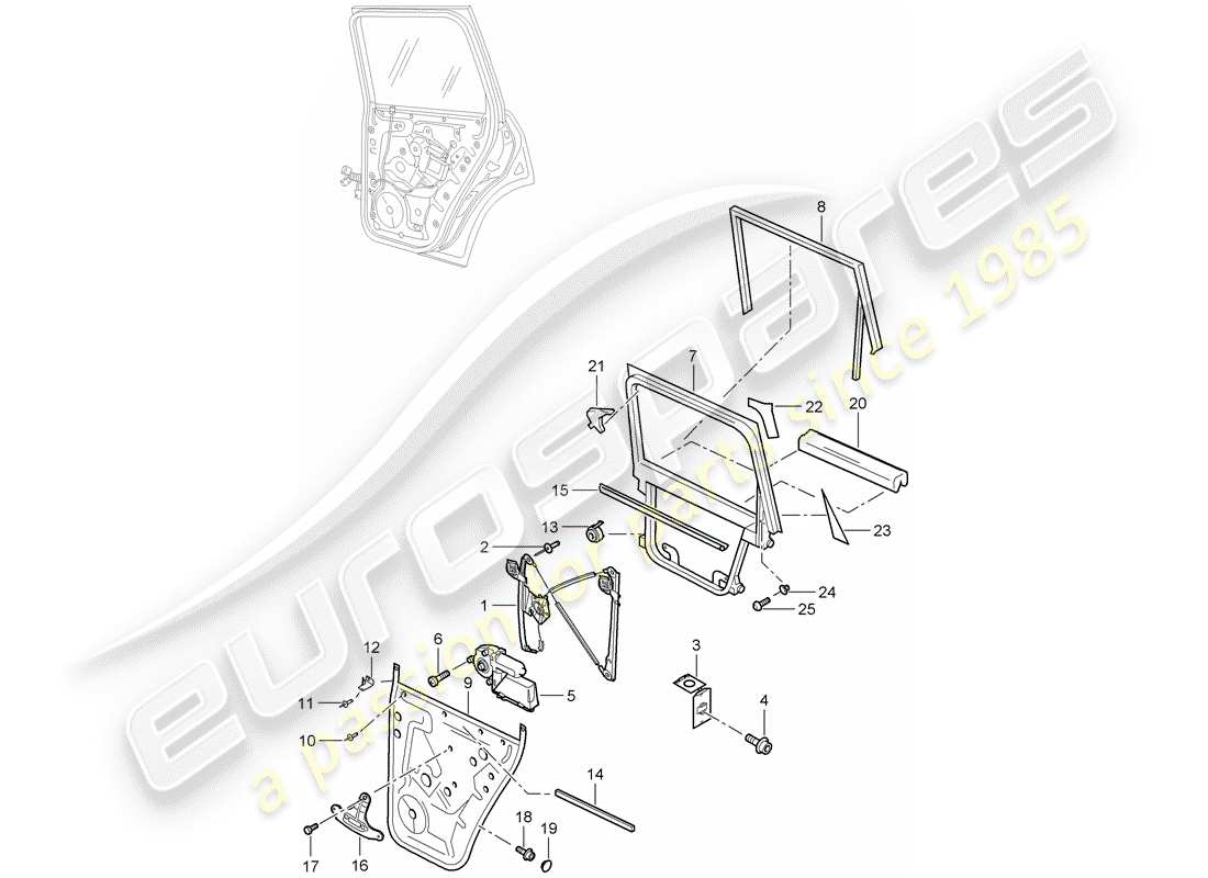 porsche cayenne (2009) window regulator part diagram