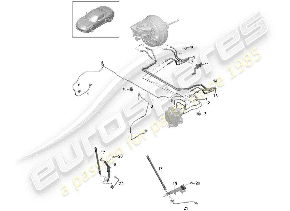 porsche boxster 981 (2013) brake lines parts diagram