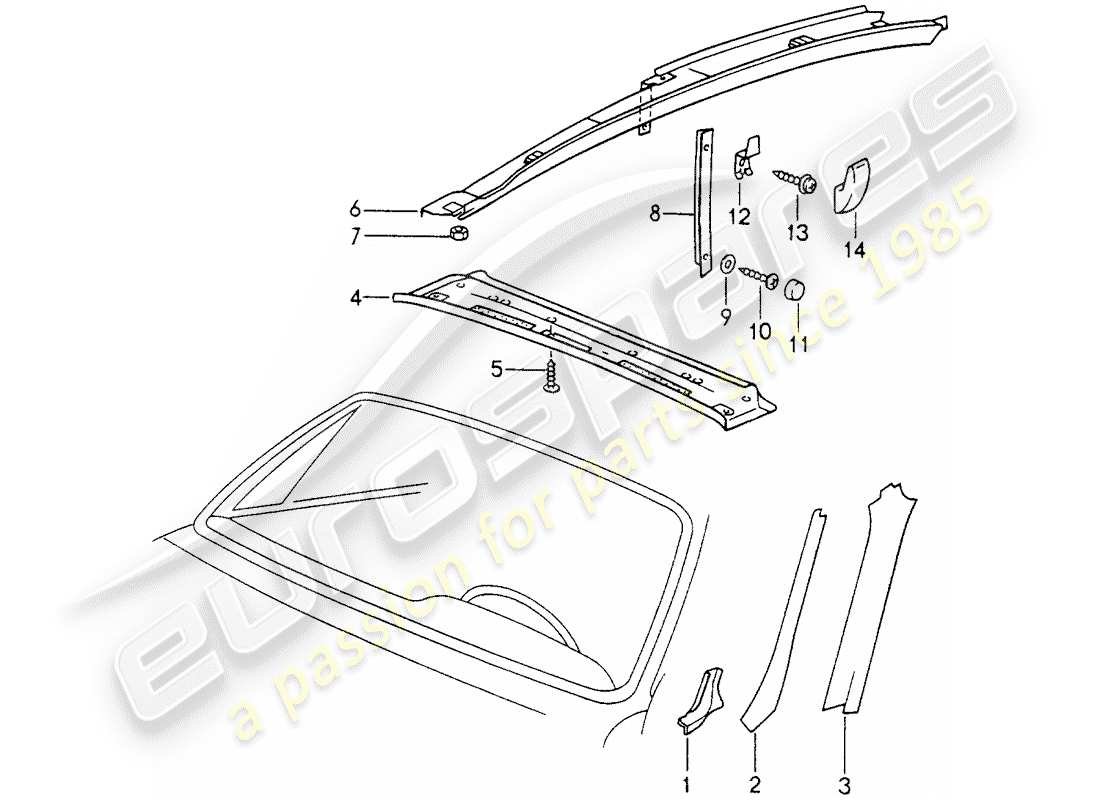 porsche 993 (1998) interior equipment - roof - d - mj 1996>> part diagram