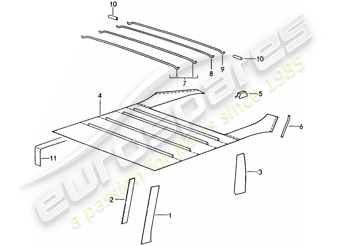 porsche 993 (1998) interior equipment - roof part diagram