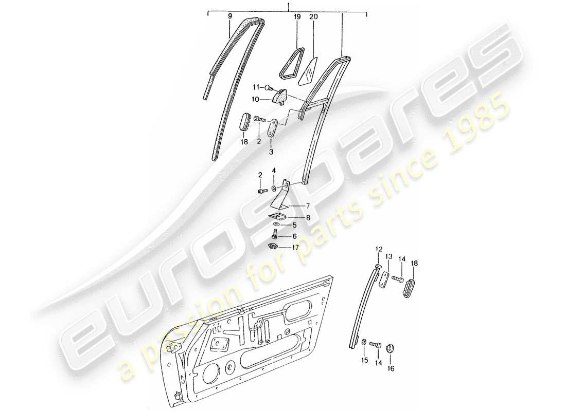 porsche 993 (1995) window frame part diagram