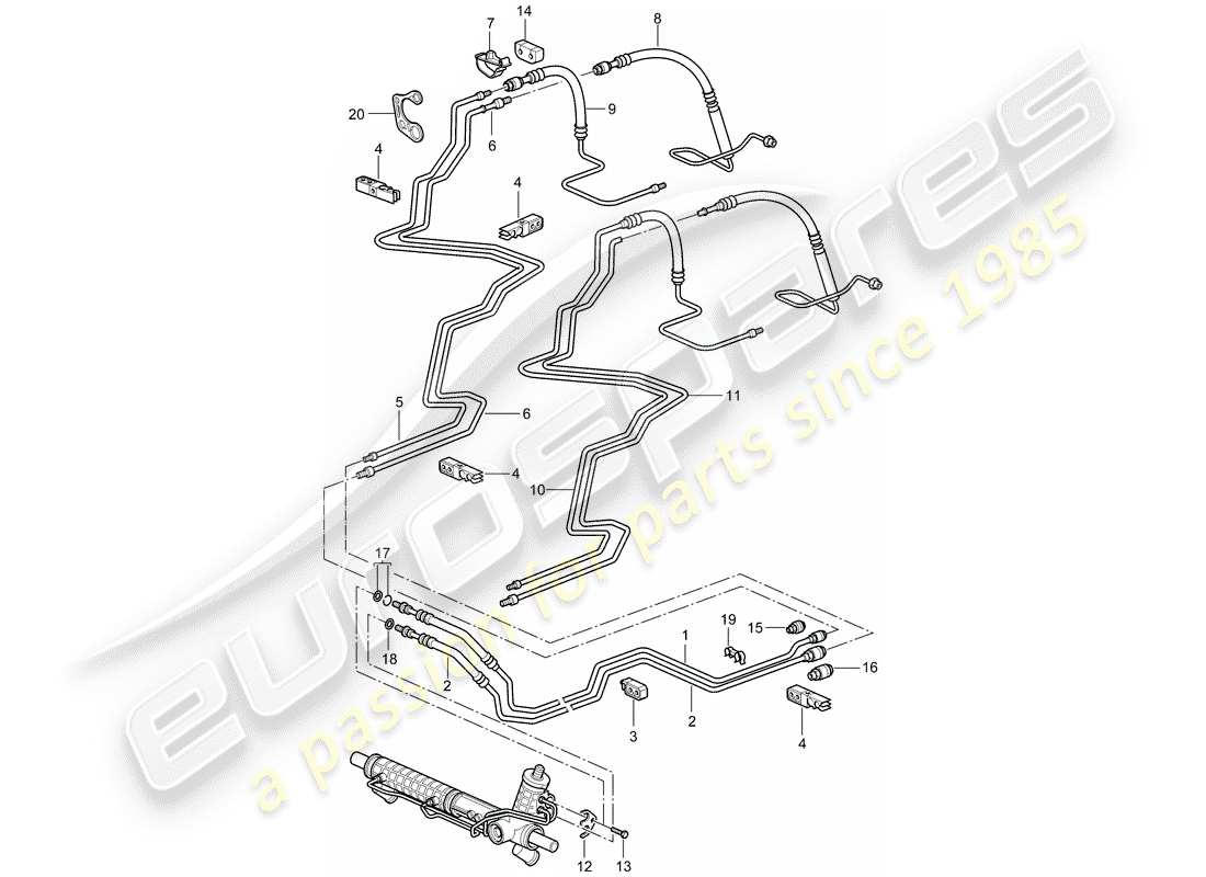 porsche 996 gt3 (2005) power steering - lines part diagram