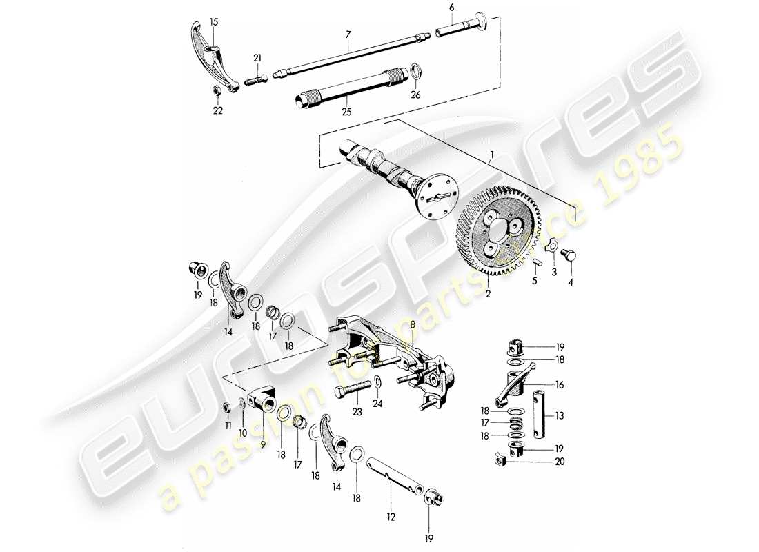 porsche 356b/356c (1961) camshaft part diagram