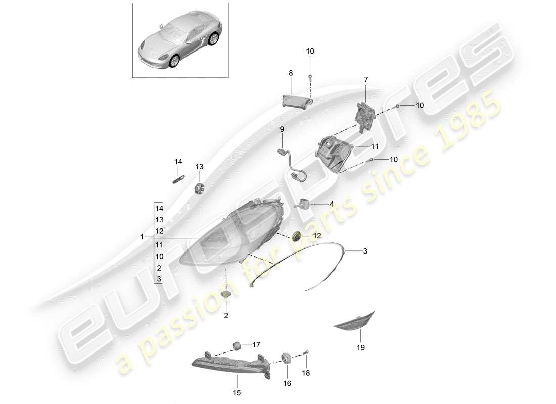 porsche 718 cayman (2020) headlamp parts diagram