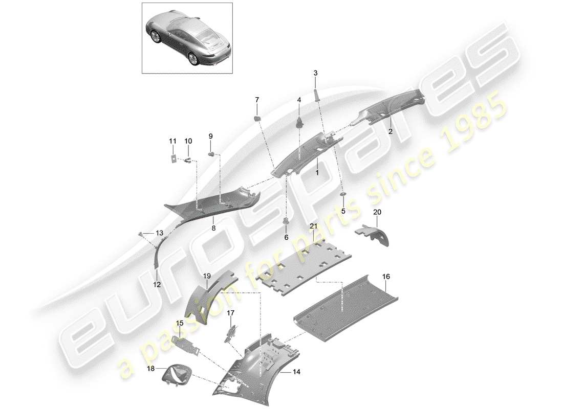 porsche 991 (2012) a-pillar part diagram