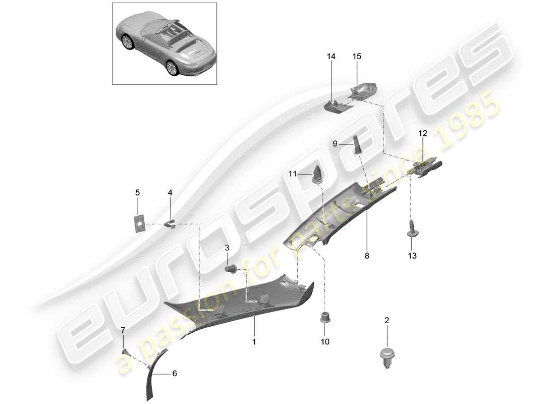 porsche 991 (2013) a-pillar part diagram