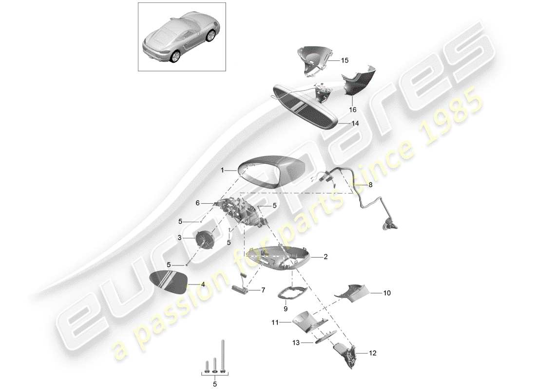 porsche 718 cayman (2017) rear view mirror parts diagram