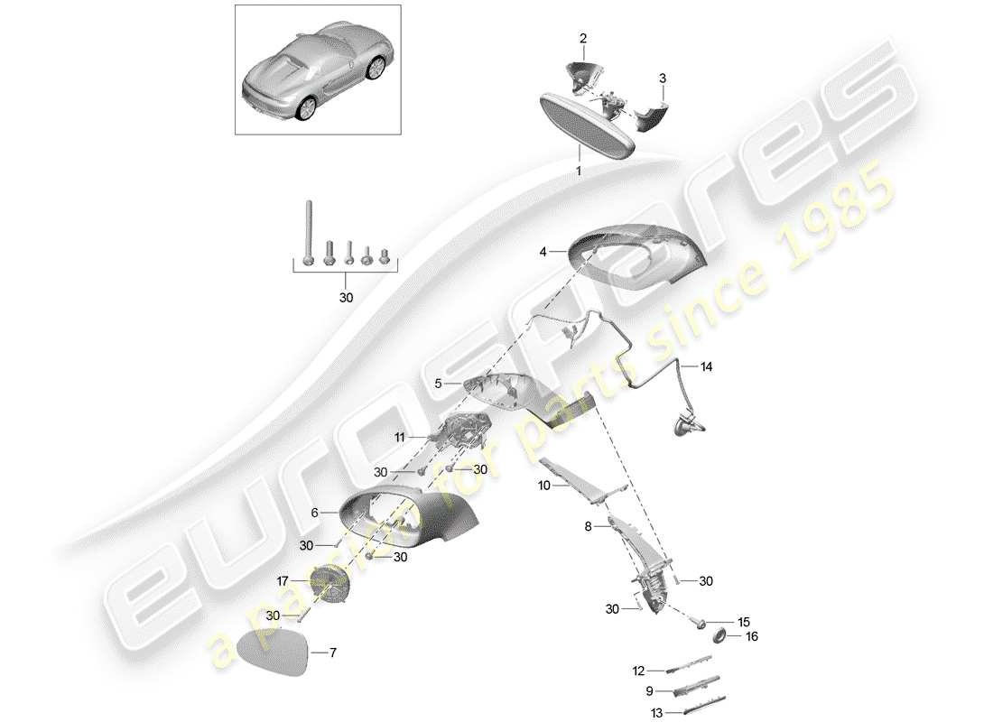 porsche 2016 rear view mirror inner parts diagram