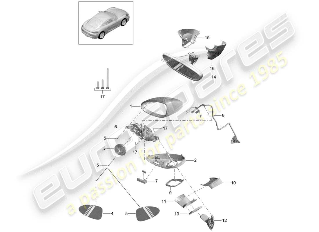 porsche 718 cayman (2018) rear view mirror parts diagram