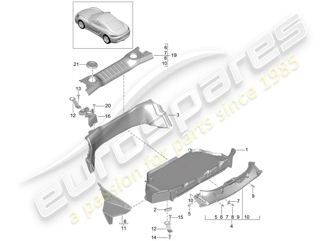 porsche 718 cayman (2020) boot lining parts diagram