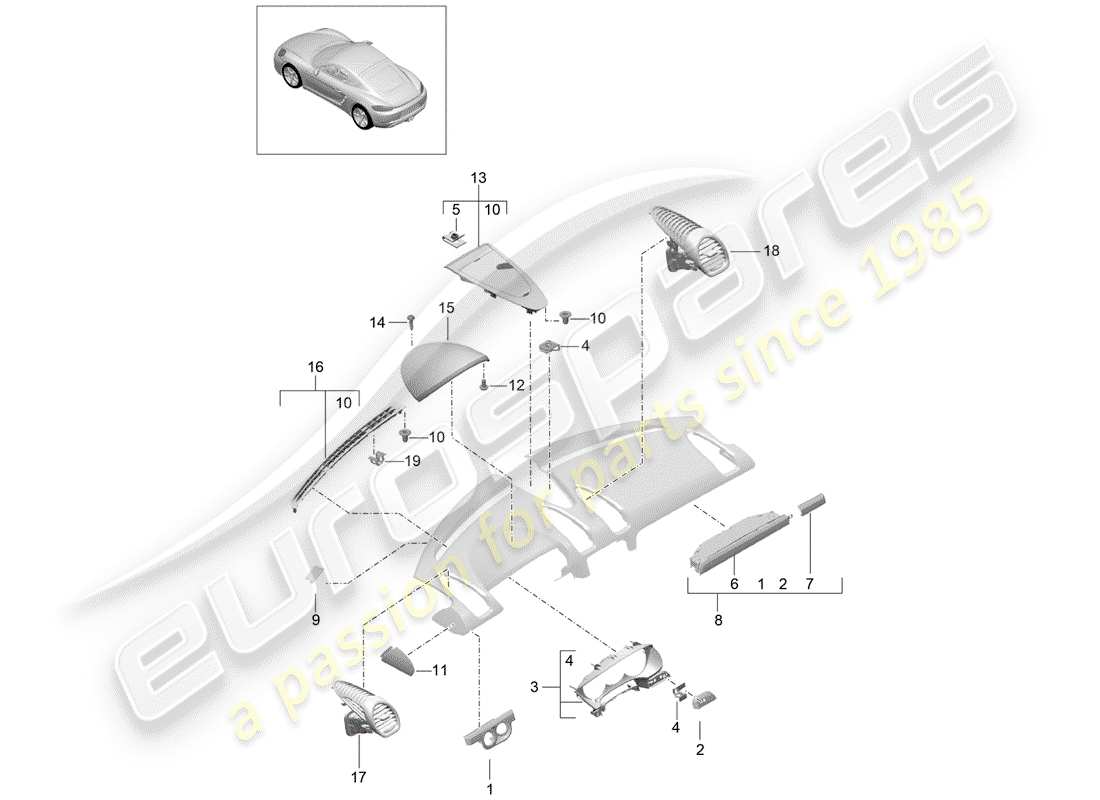 porsche 718 cayman (2019) accessories parts diagram