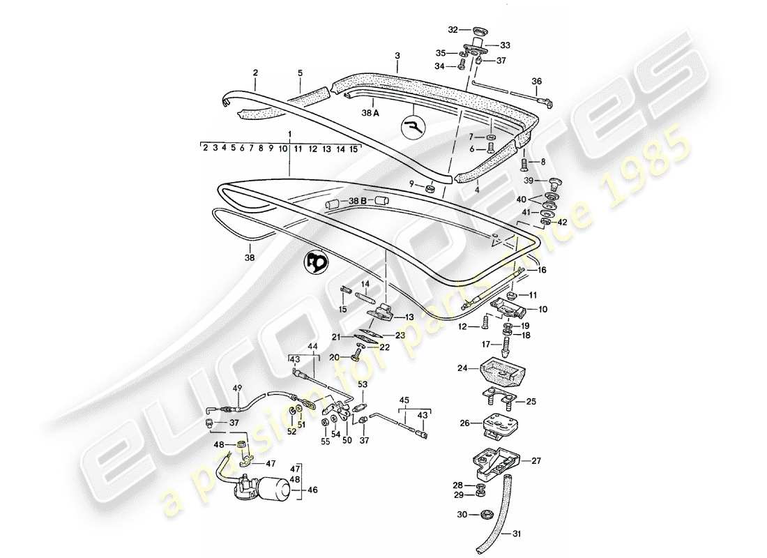 porsche 924 (1980) rear trunk lid - with: - rear spoiler part diagram