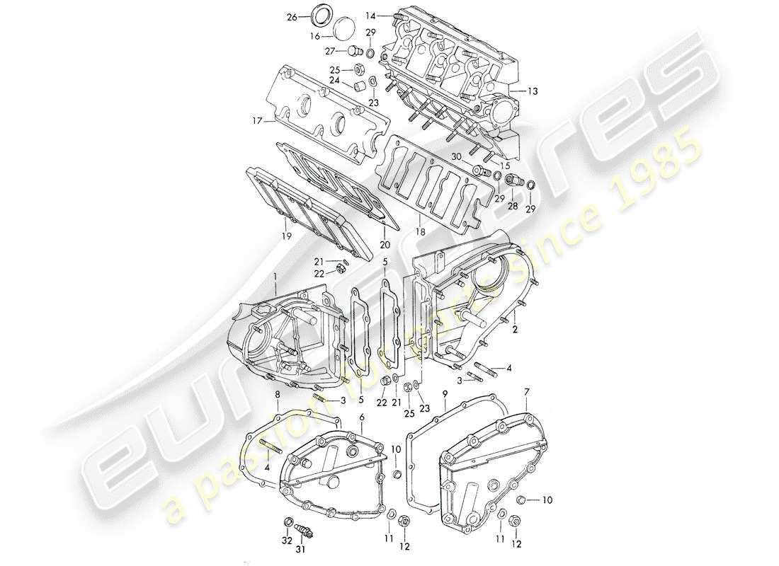 porsche 911 (1972) chain case - camshaft housing part diagram