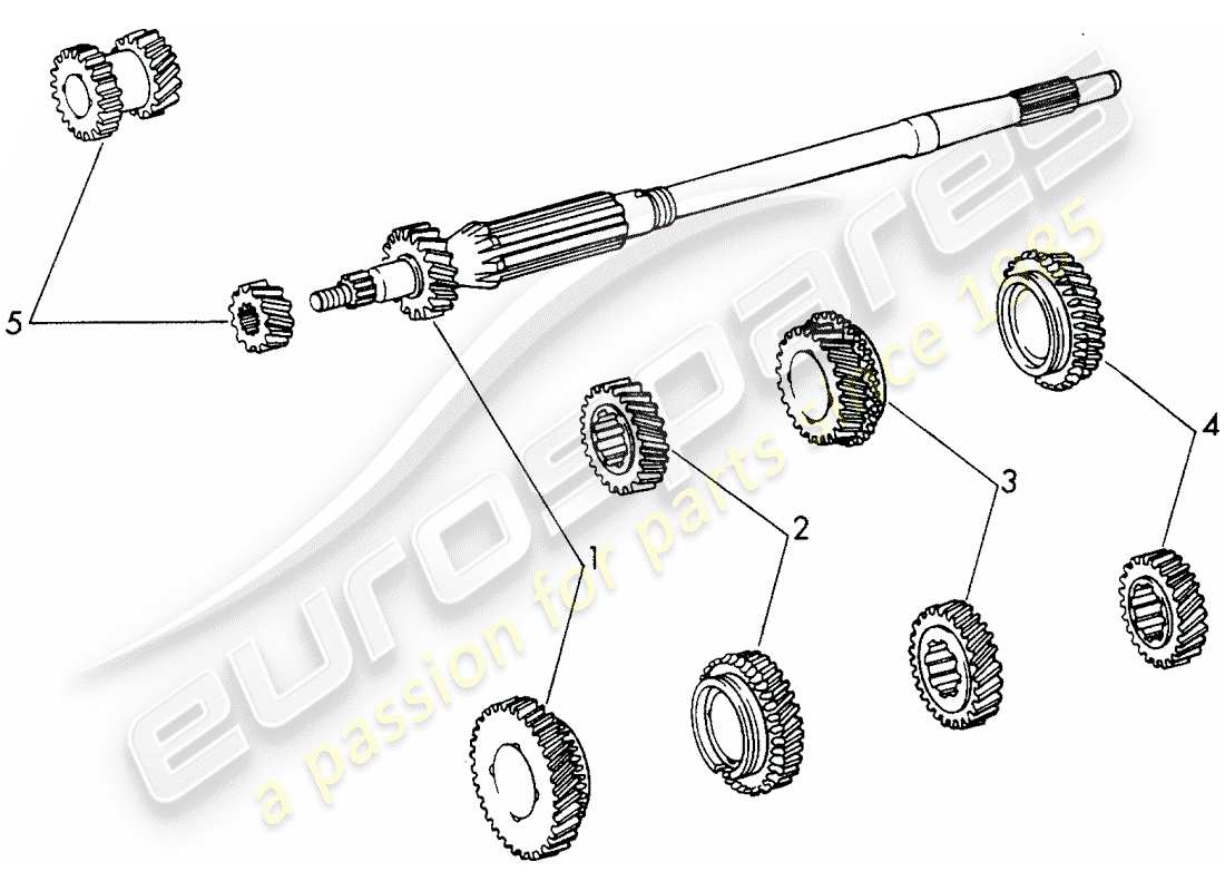 porsche 911/912 (1969) gear wheel sets - 4-speed - transmission parts diagram