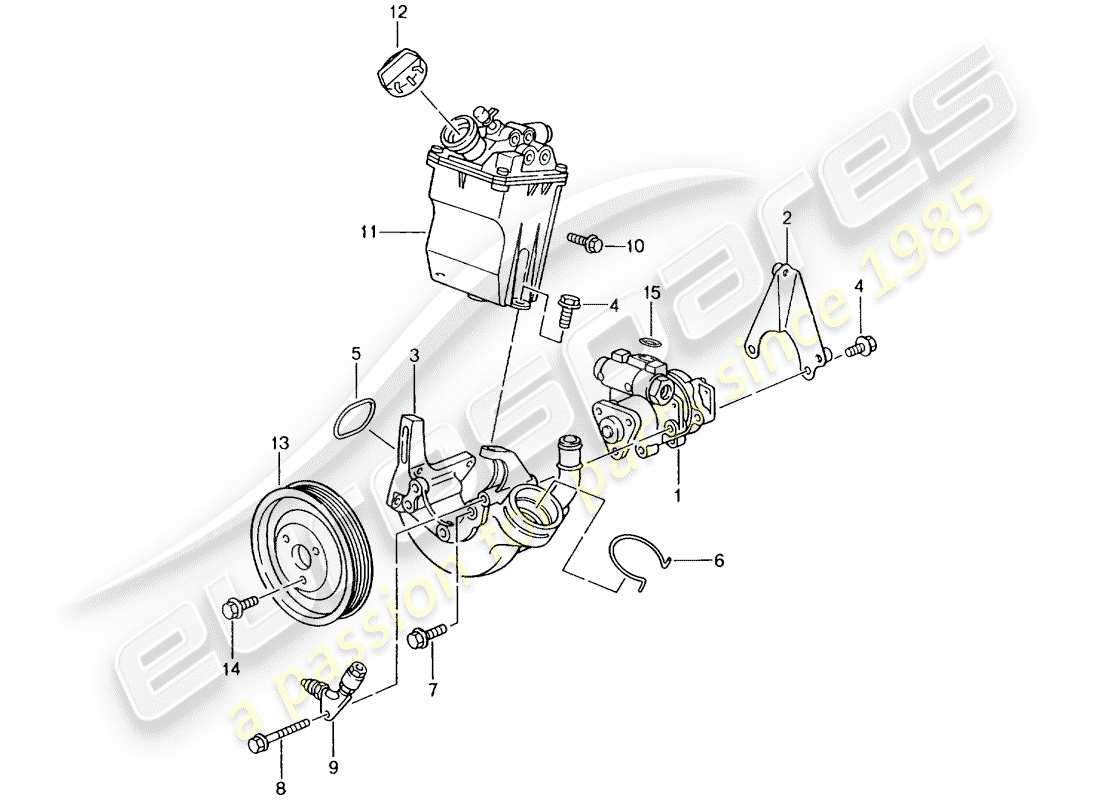 porsche 996 gt3 (2004) power steering - power-steering pump - container part diagram