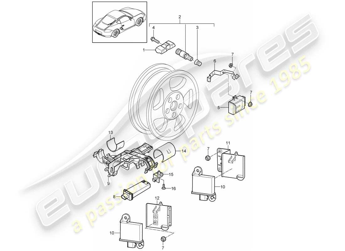 porsche cayman 987 (2010) tire pressure control system parts diagram