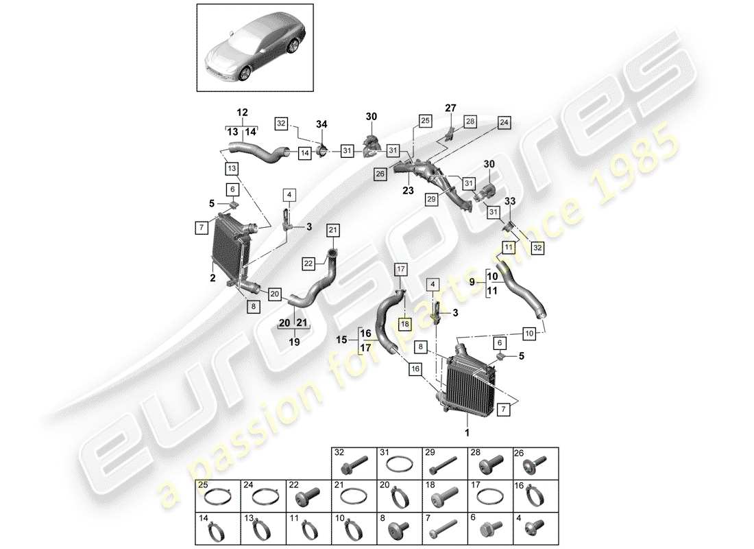 porsche panamera 971 (2017) charge air cooler part diagram