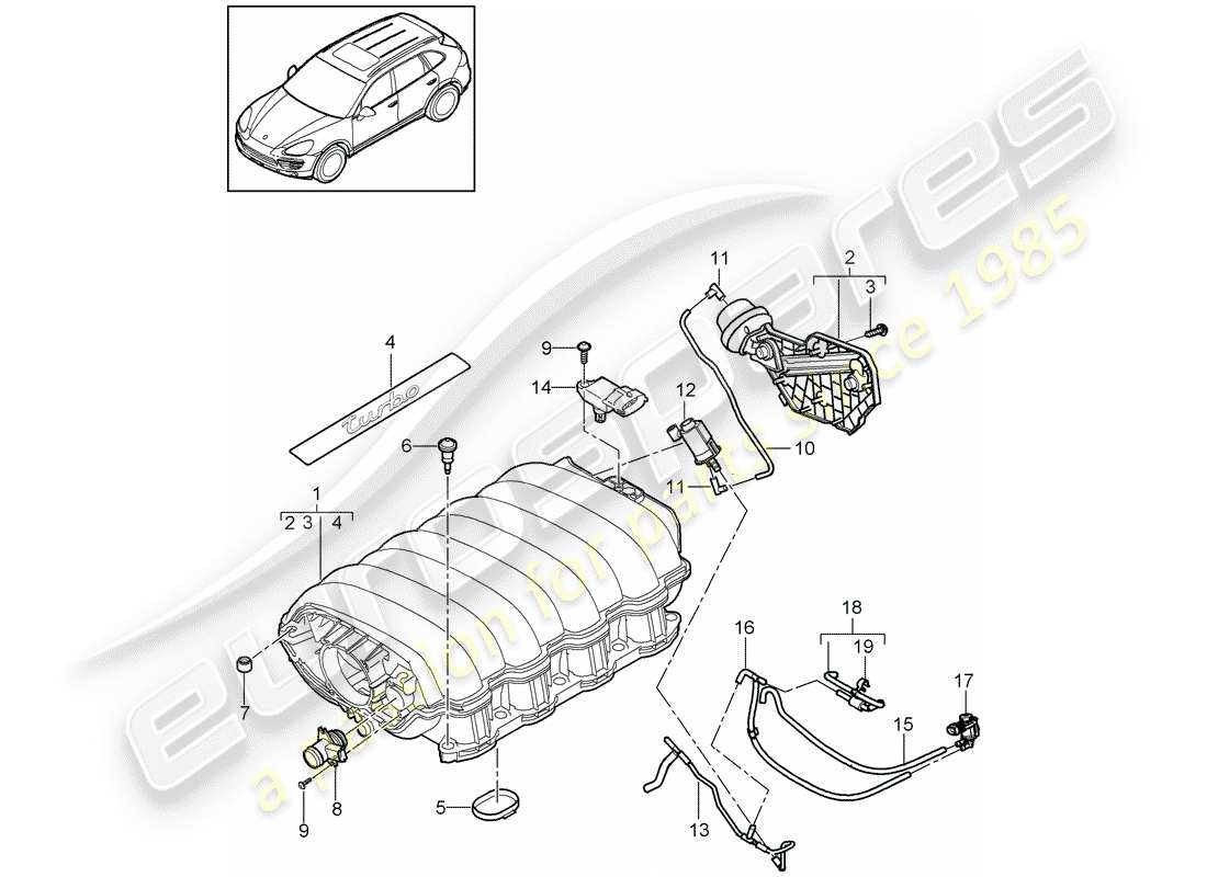 porsche cayenne e2 (2017) intake air distributor parts diagram