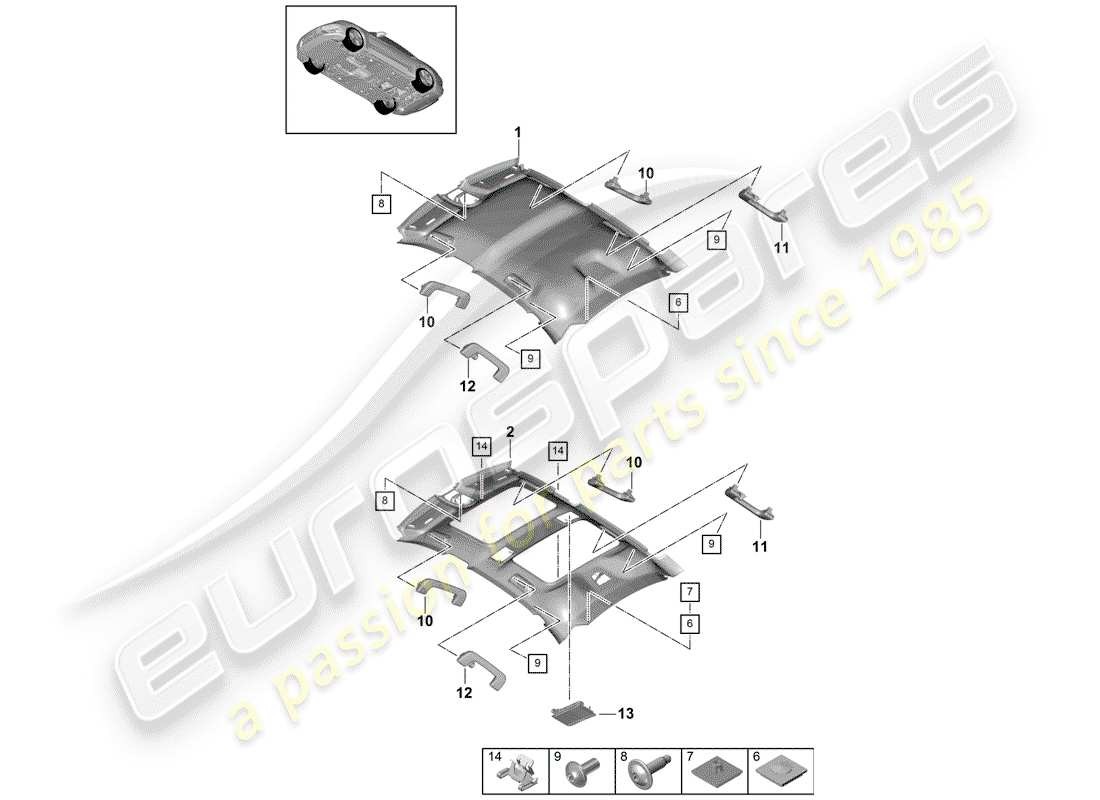 porsche panamera 971 (2019) roof trim panel parts diagram