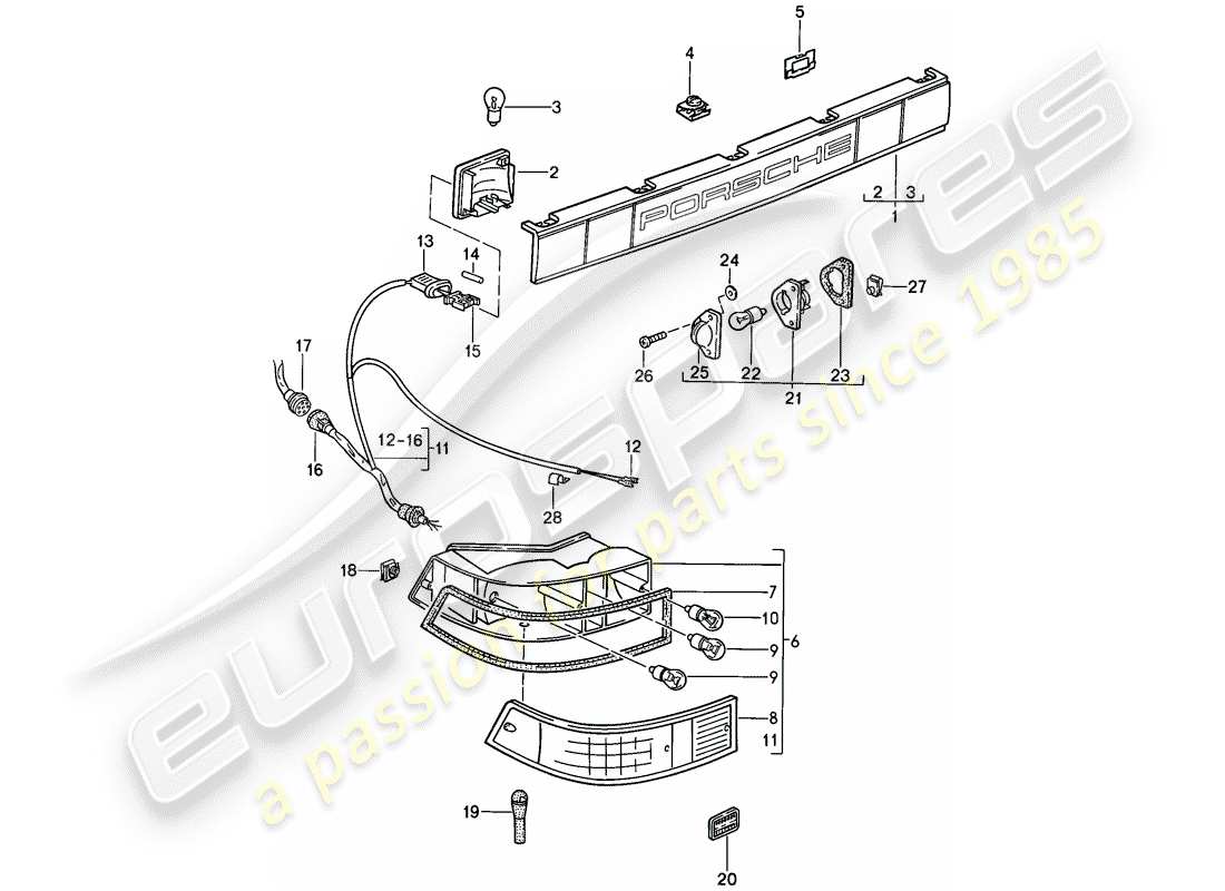 porsche 911 (1989) covering - combined lights part diagram