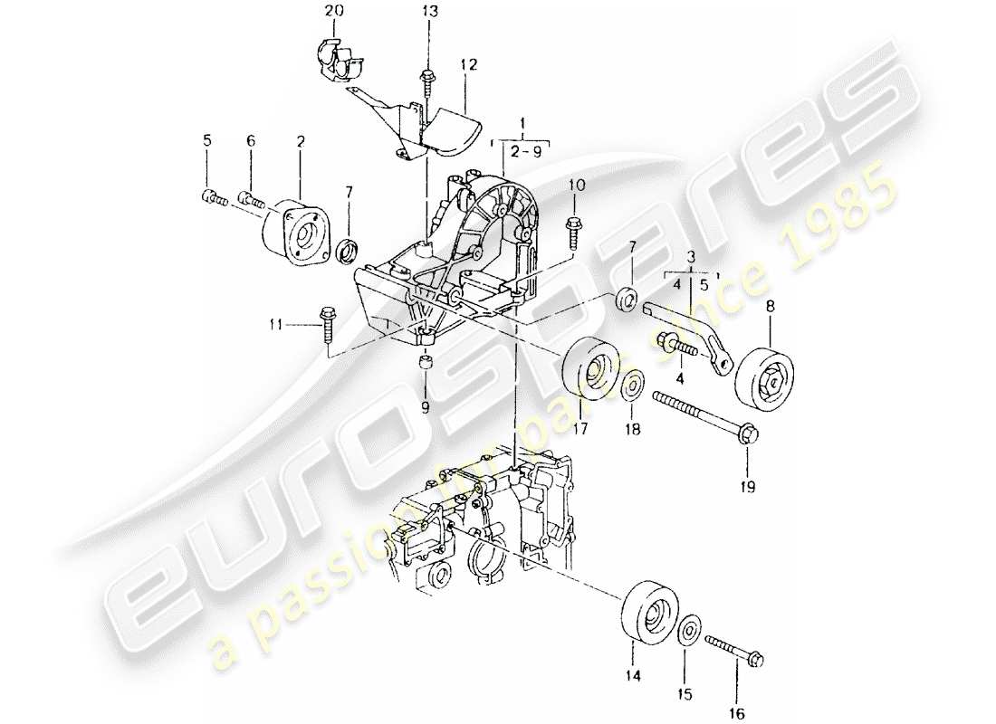 porsche boxster 986 (1997) belt tensioning damper - relay roller - bracket part diagram