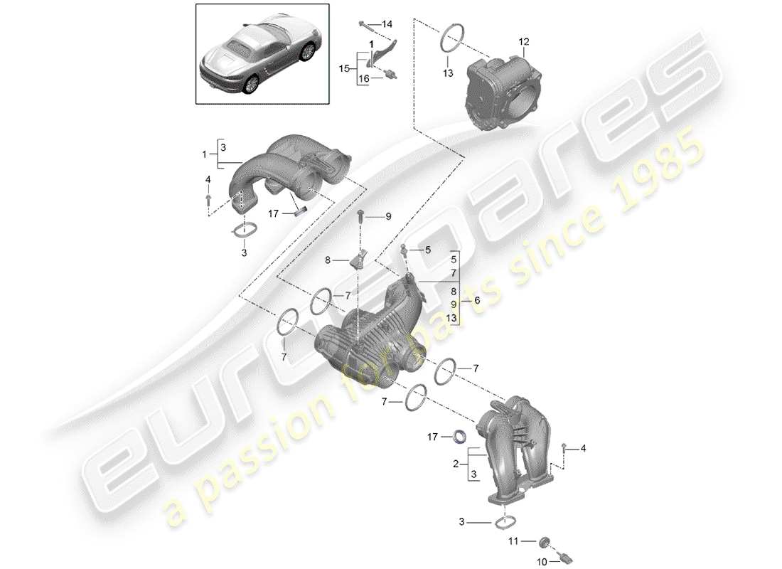 porsche 718 boxster (2020) intake air distributor part diagram