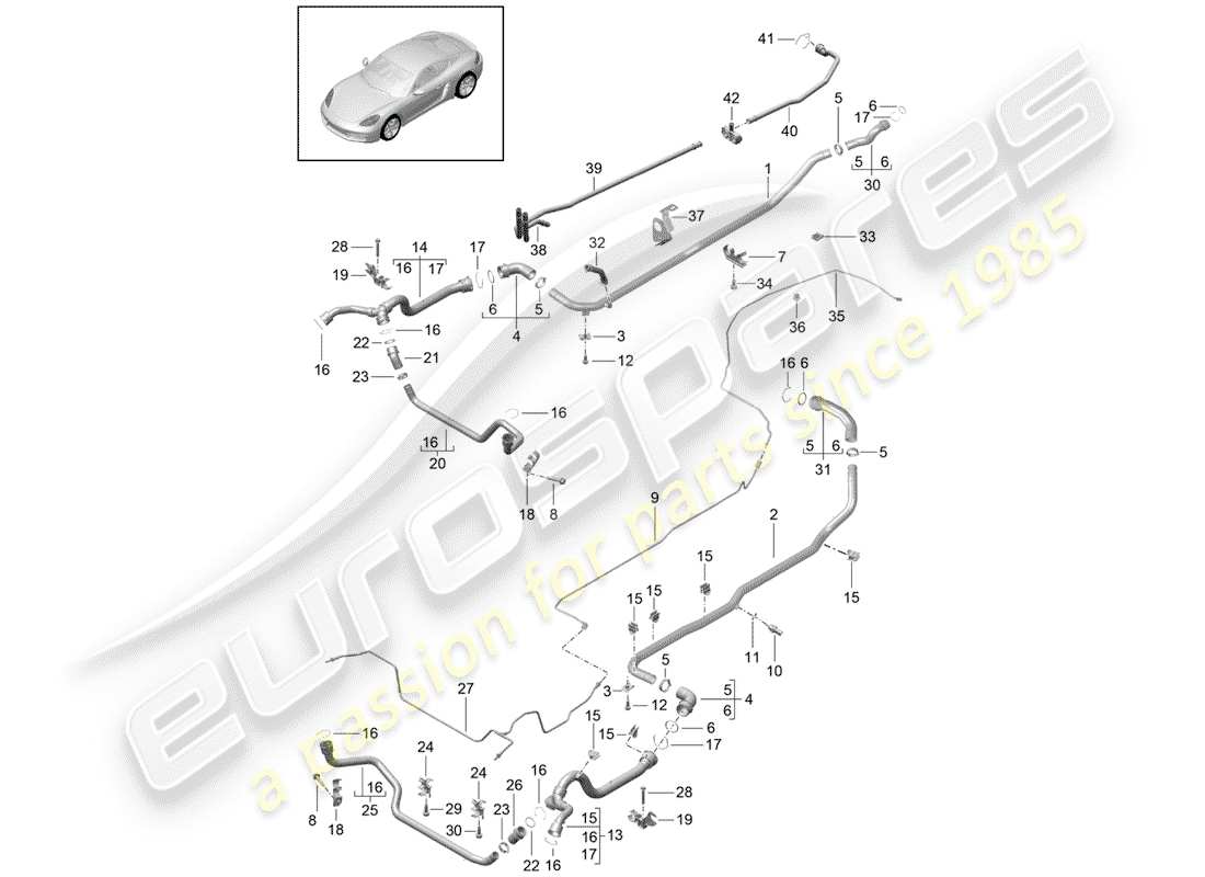 porsche 718 cayman (2018) water cooling parts diagram